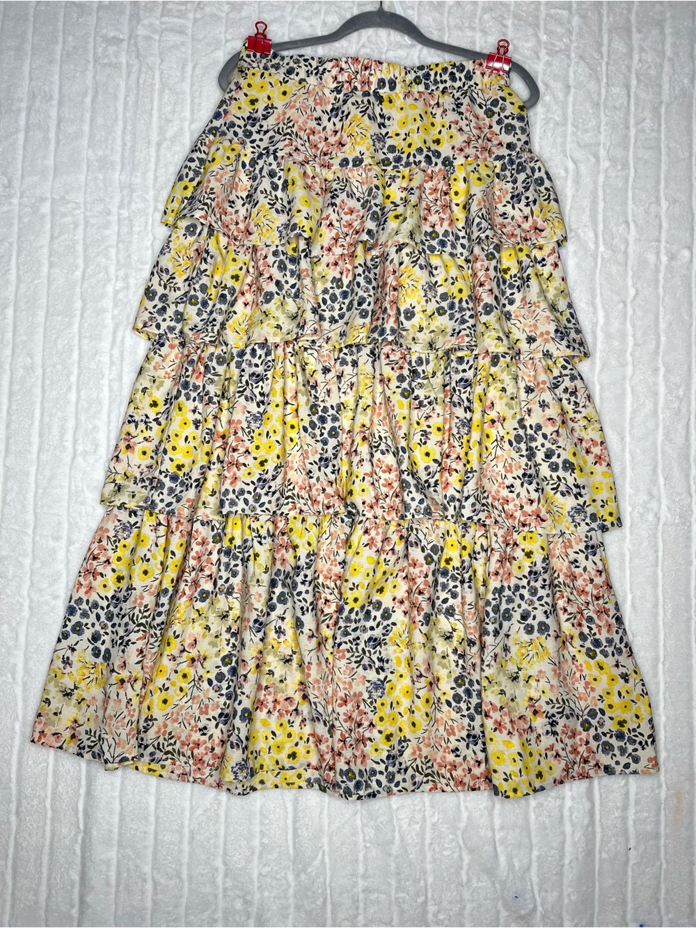 Floral Tiered Maxi Skirt Small Yellow Pink Boho Ruffle Flowy Cottagecore NWT